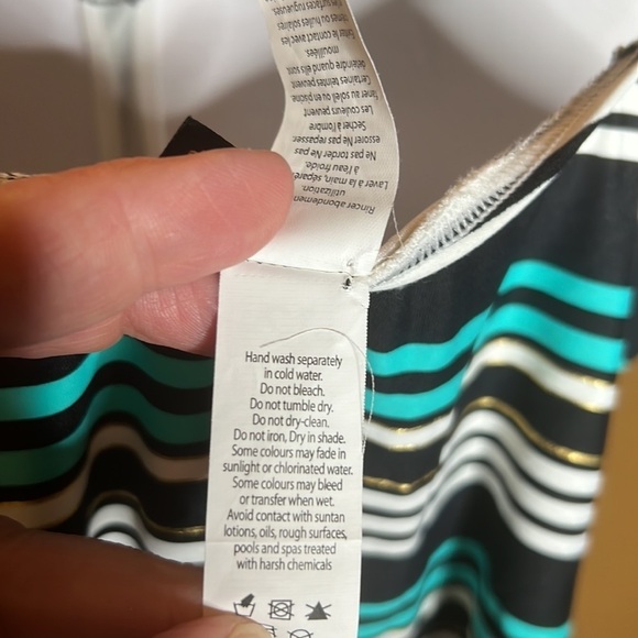 Bond-Eye Australia Black Blue Gold Striped One Piece Swimsuit Size 8 - Picture 10 of 12